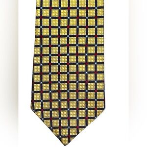 Vintage SULKA Silk Tie Made in France | Geometric Grid | 59” Long yellow